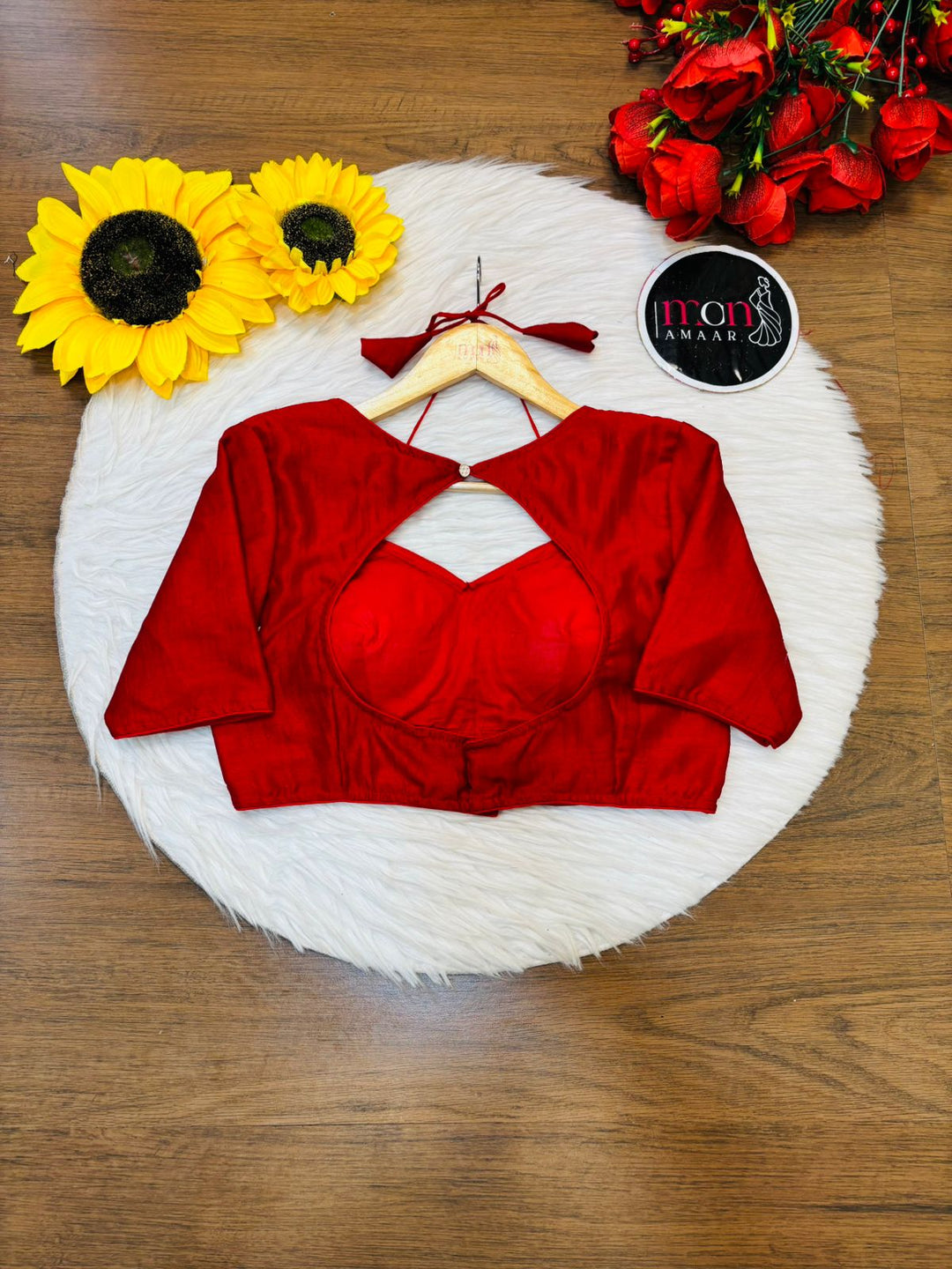 Red Masaba Style Vichitra Silk Blouse