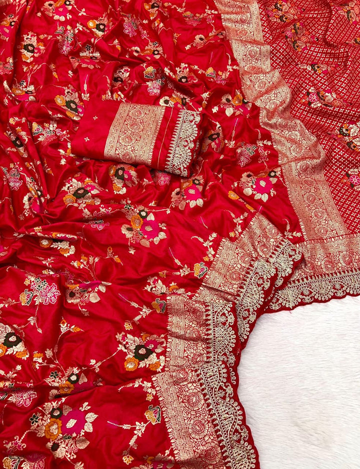 Sada Suhagan Red Banarasi Silk Saree