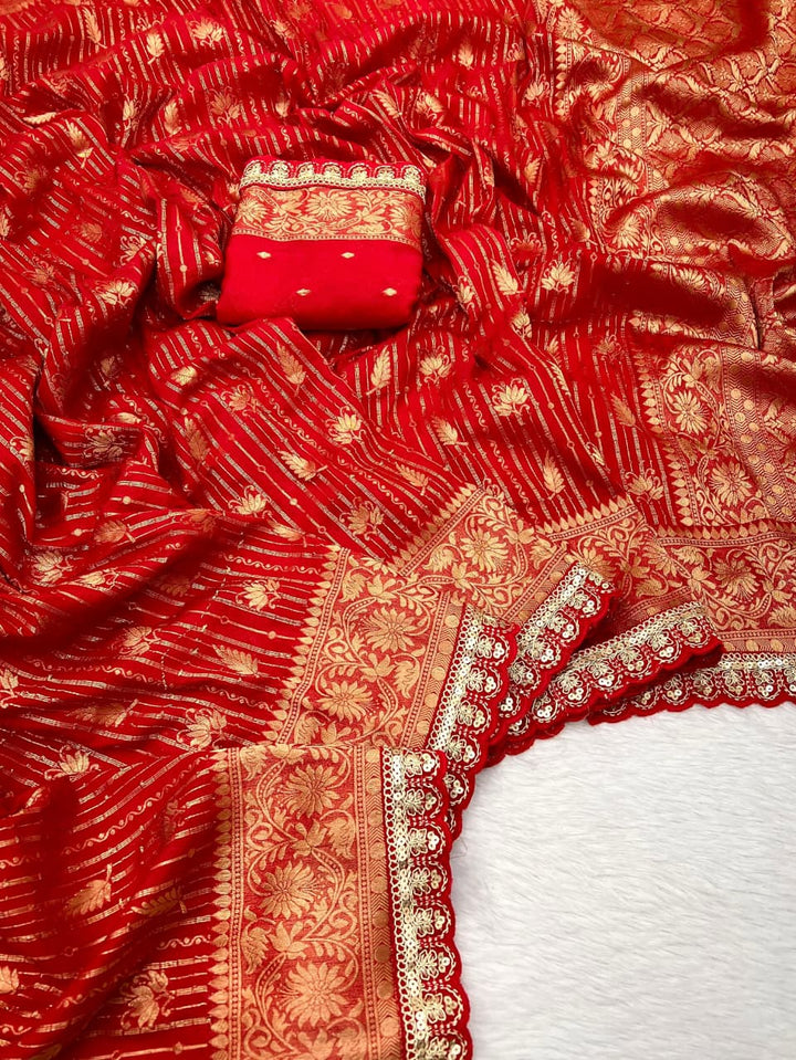 Sada Suhagan Red Banarasi Silk Saree