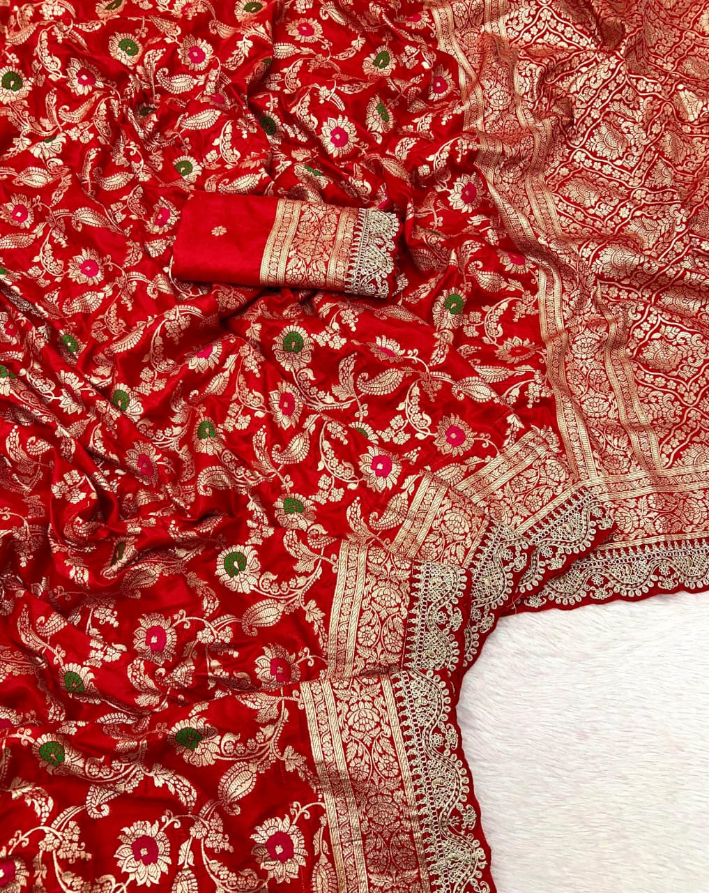 Sada Suhagan Red Banarasi Silk Saree