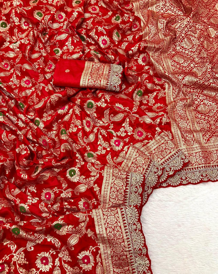 Sada Suhagan Red Banarasi Silk Saree