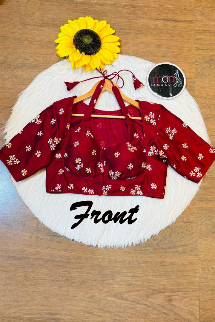 Maroon Shiuli Masaba Style Vichitra Silk Blouse
