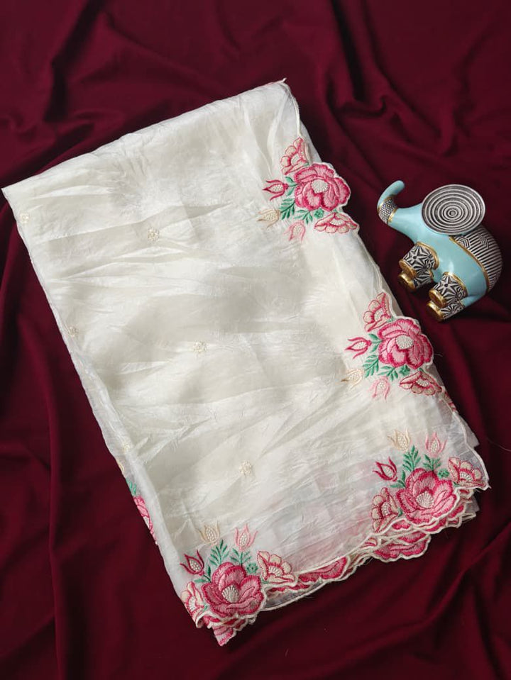 Rose White Crush Silk Saree