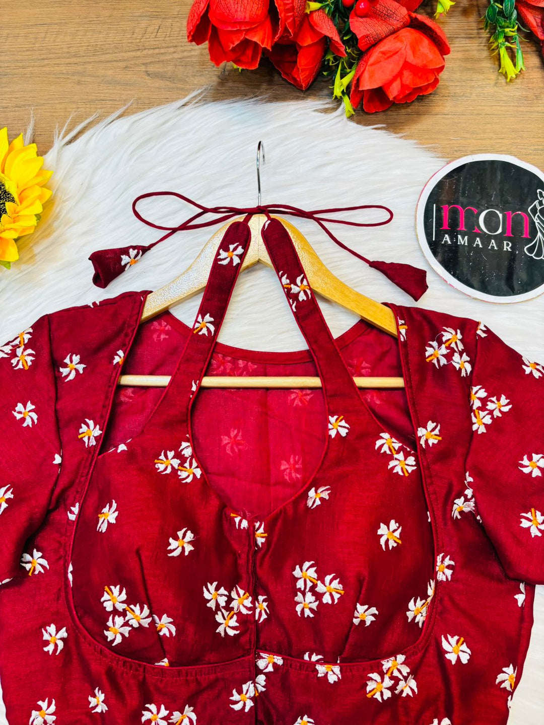 Maroon Shiuli Masaba Style Vichitra Silk Blouse