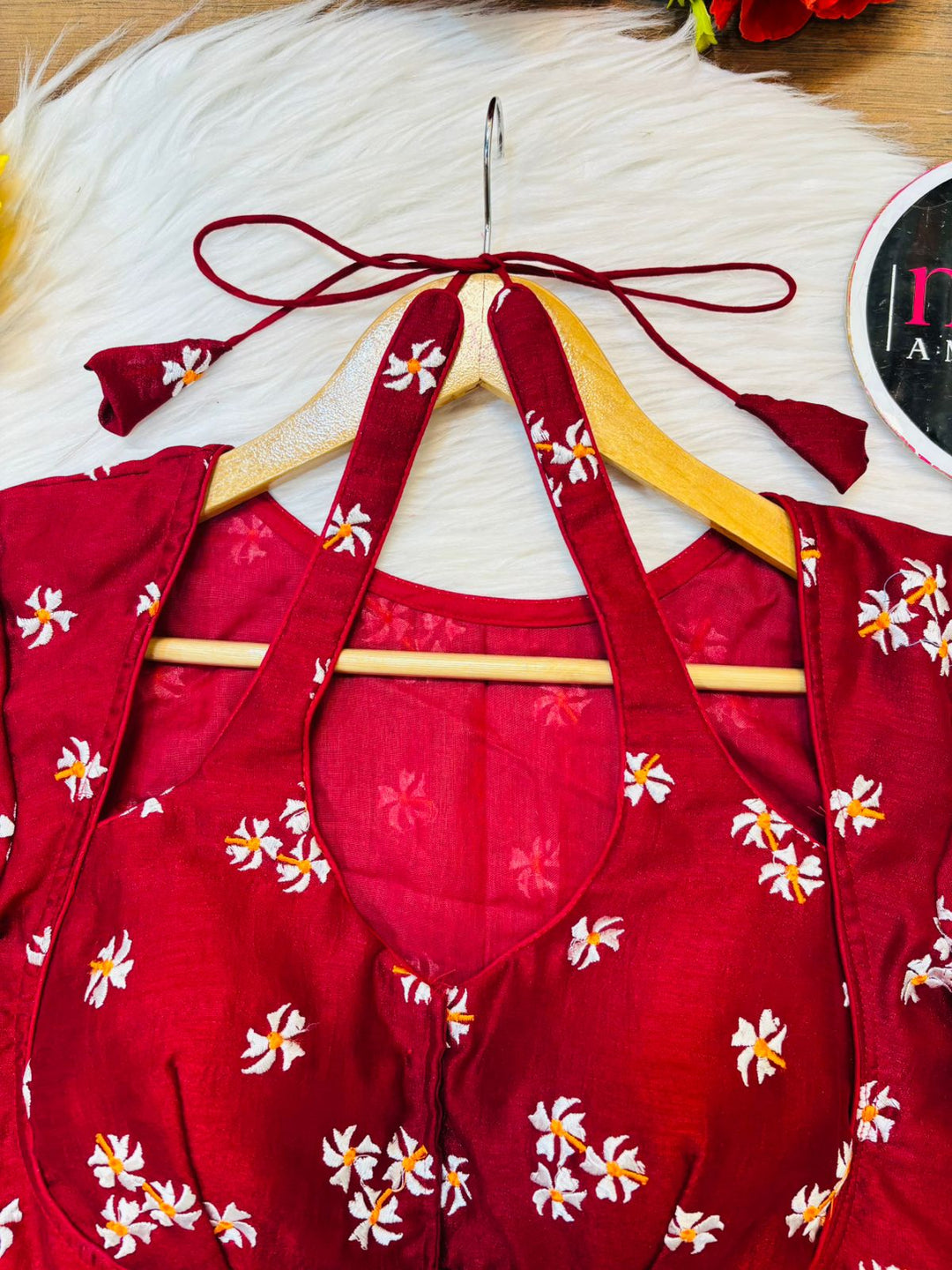 Maroon Shiuli Masaba Style Vichitra Silk Blouse