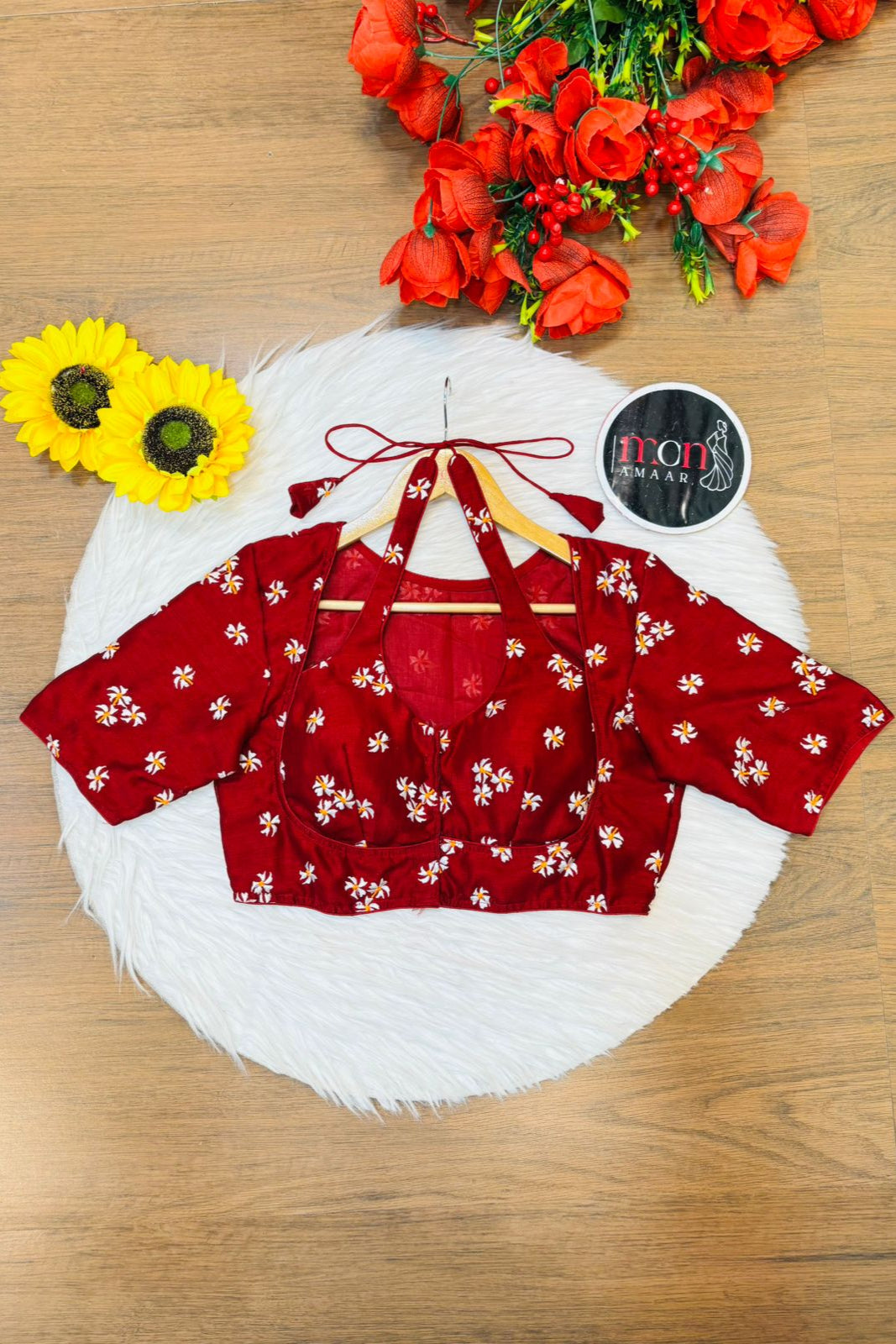 Maroon Shiuli Masaba Style Vichitra Silk Blouse