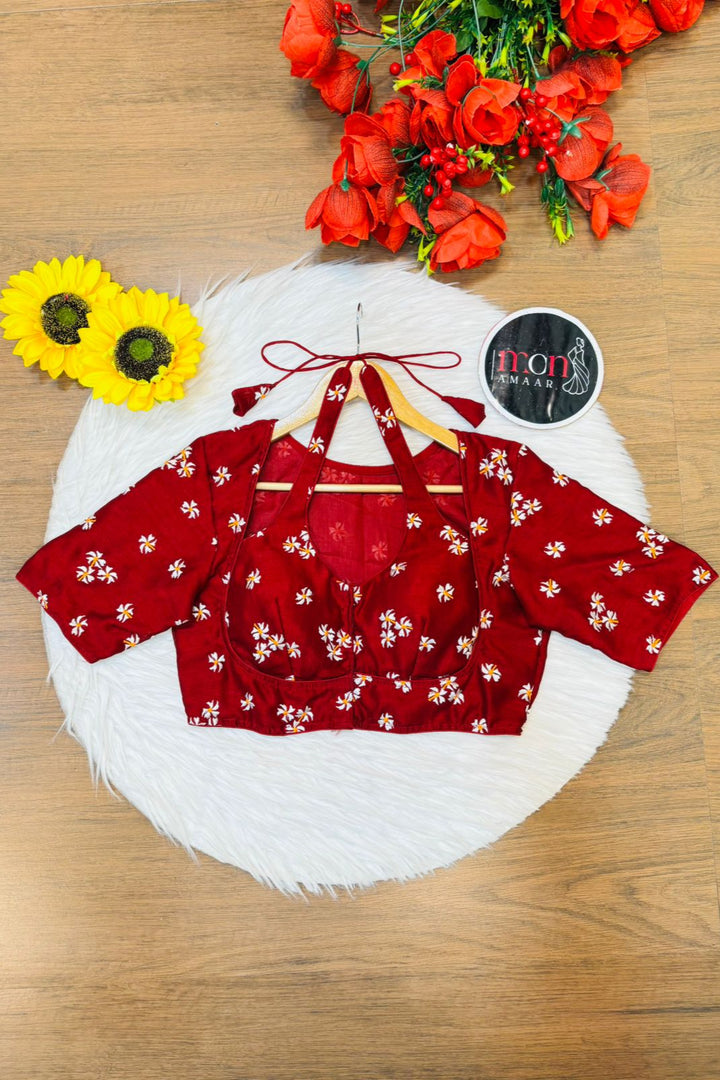 Maroon Shiuli Masaba Style Vichitra Silk Blouse
