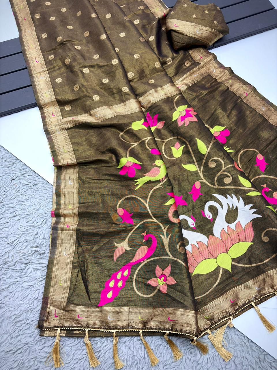 Autumn of the Heart Tissue Organza Saree