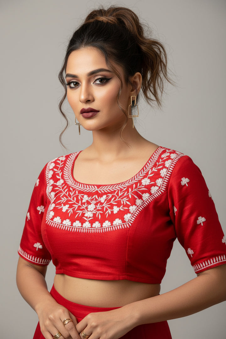Flame Blossom Vichitra Silk Blouse