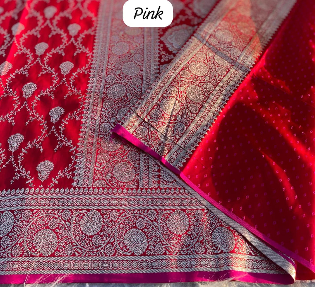 In Pink Banarasi Mushru Satin Silk Saree