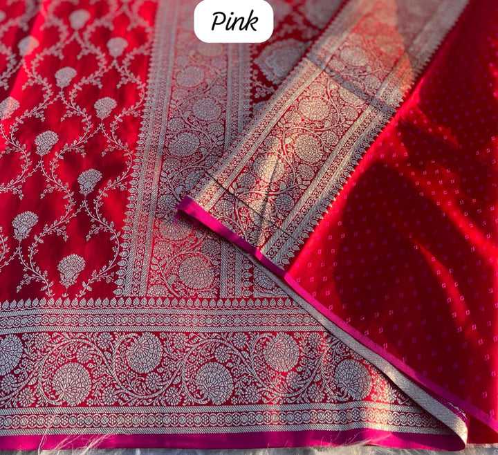 In Pink Banarasi Mushru Satin Silk Saree