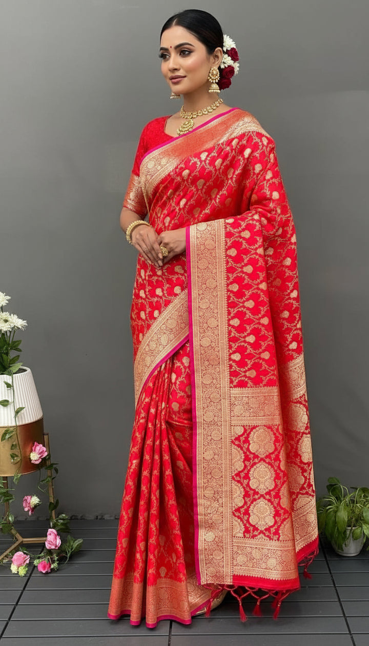 In Pink Banarasi Mushru Satin Silk Saree