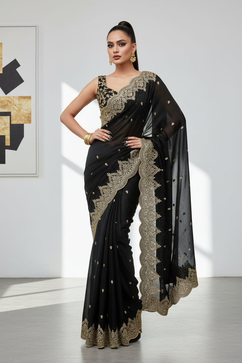 Melodic Toffee Fancy Chiffon Saree