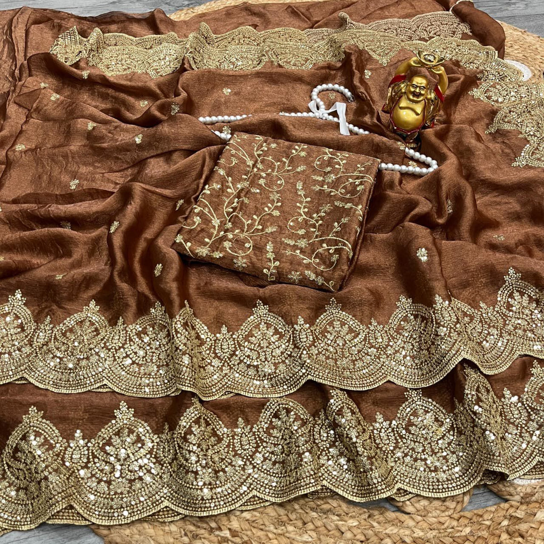 Melodic Toffee Fancy Chiffon Saree