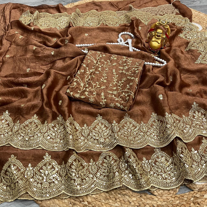 Melodic Toffee Fancy Chiffon Saree