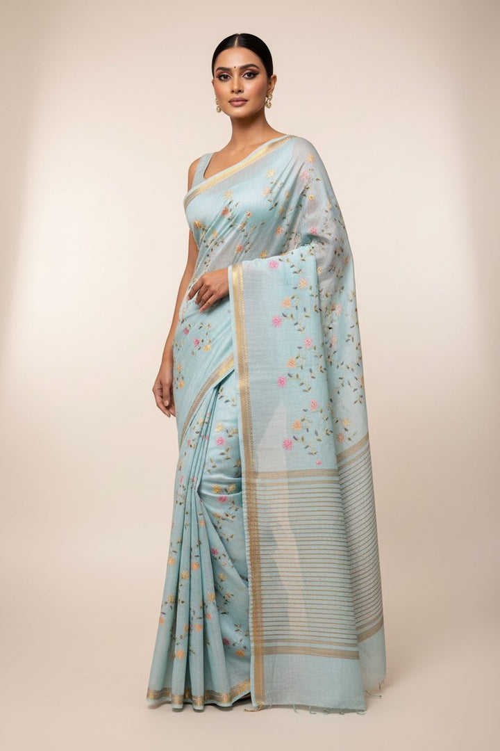 Saree of the Loom: Embroidered Handwoven Silk Linen Saree