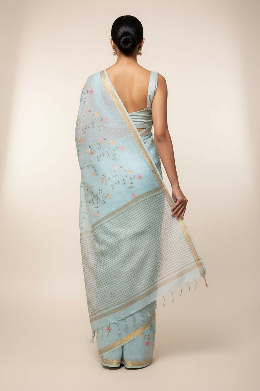 Saree of the Loom: Embroidered Handwoven Silk Linen Saree