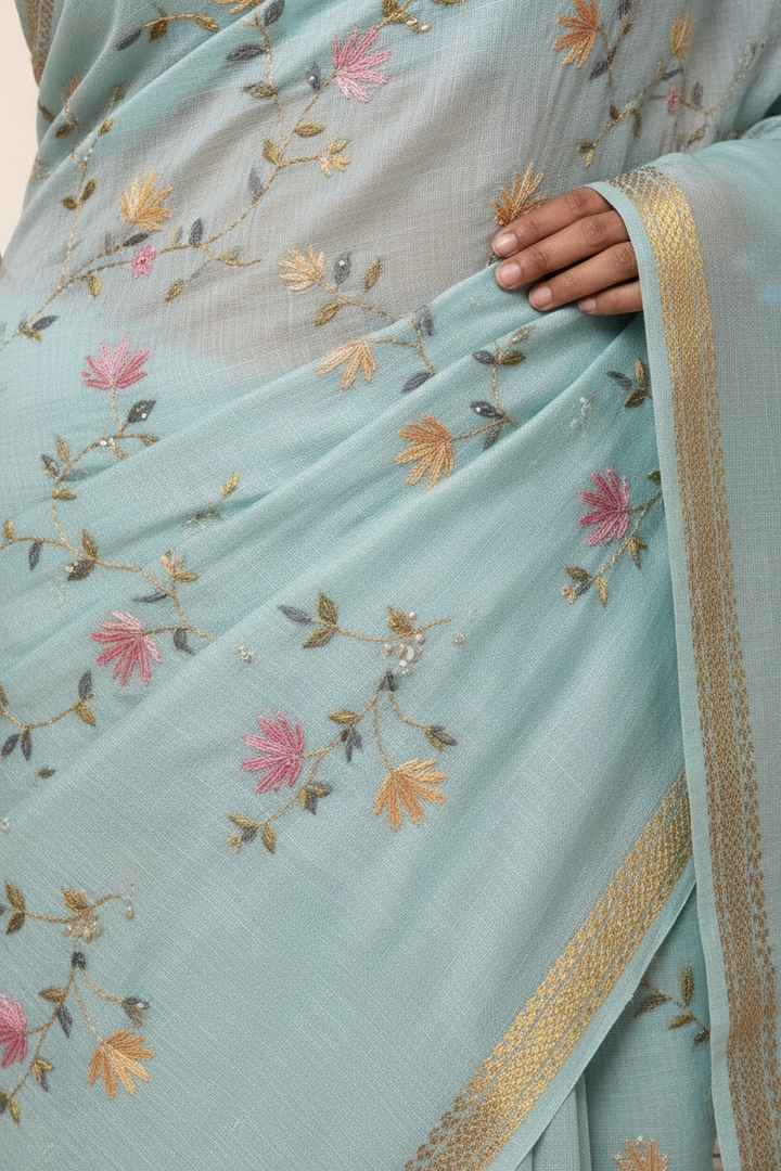 Saree of the Loom: Embroidered Handwoven Silk Linen Saree