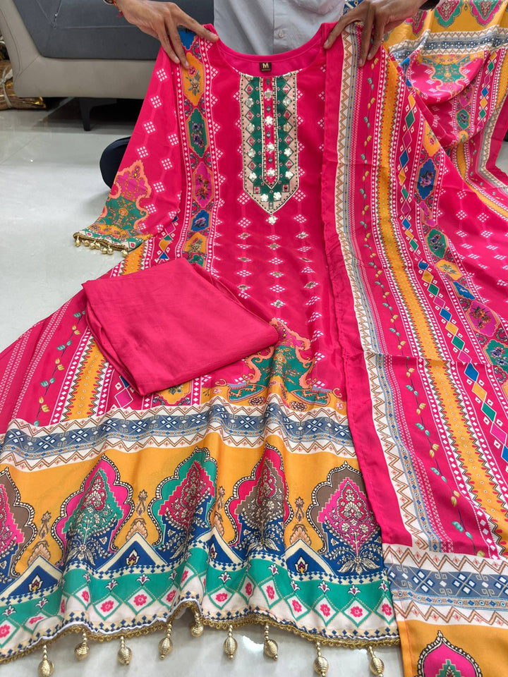 The Pink Chinnon Silk Kurti Set