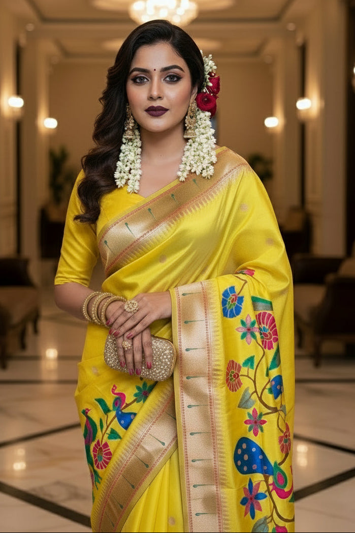 Royal Yellow Paithani Silk Saree