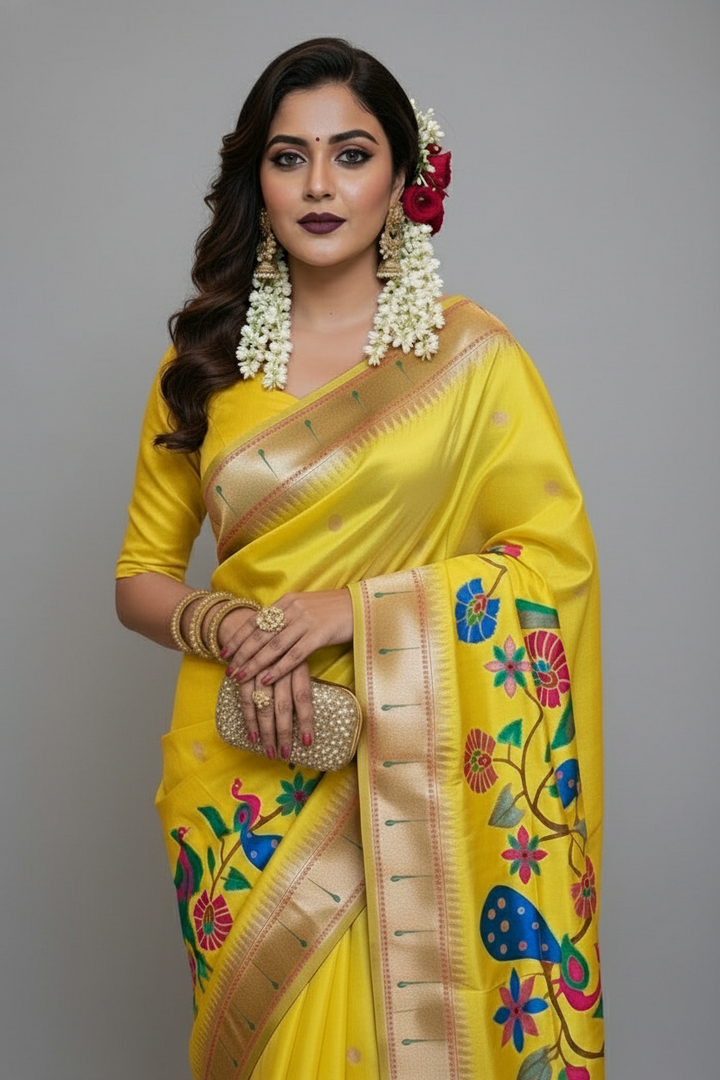 Royal Yellow Paithani Silk Saree