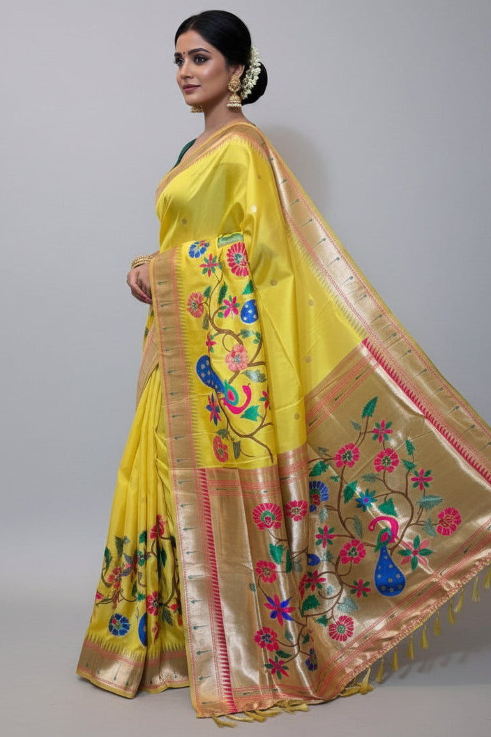 Royal Yellow Paithani Silk Saree