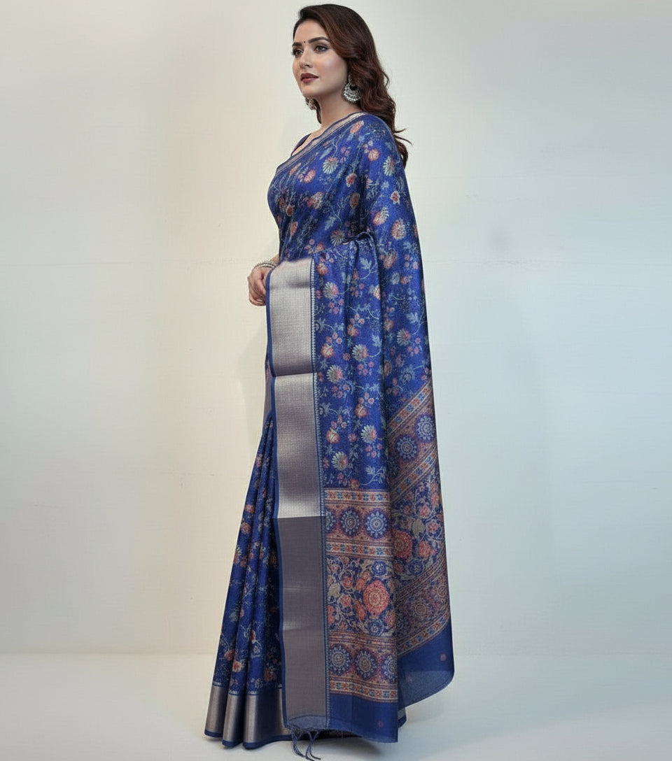 Whiteness  Of Love Fancy Linen Silk Saree