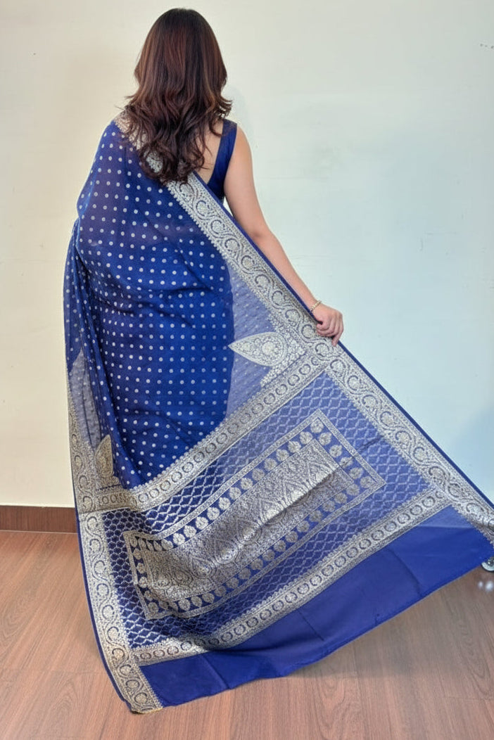 Ethereal Shine- Banarasi Semi Georgette Saree