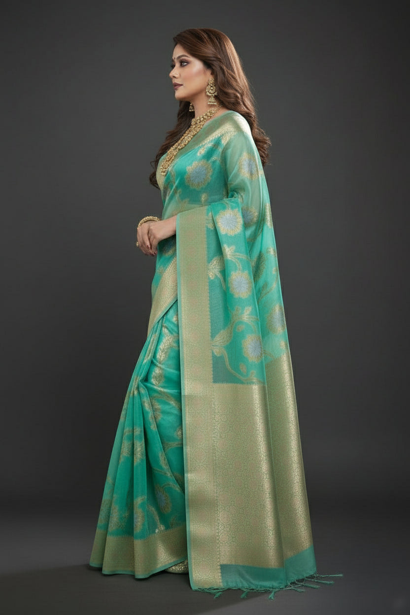 Ocean Heart Organza Silk Saree