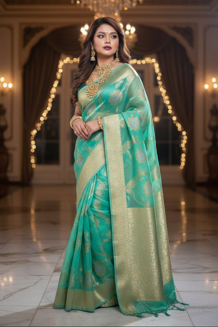 Ocean Heart Organza Silk Saree