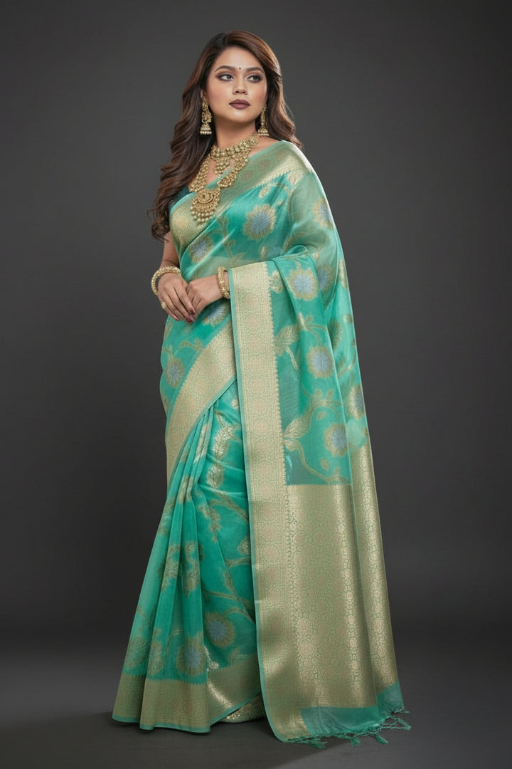 Ocean Heart Organza Silk Saree