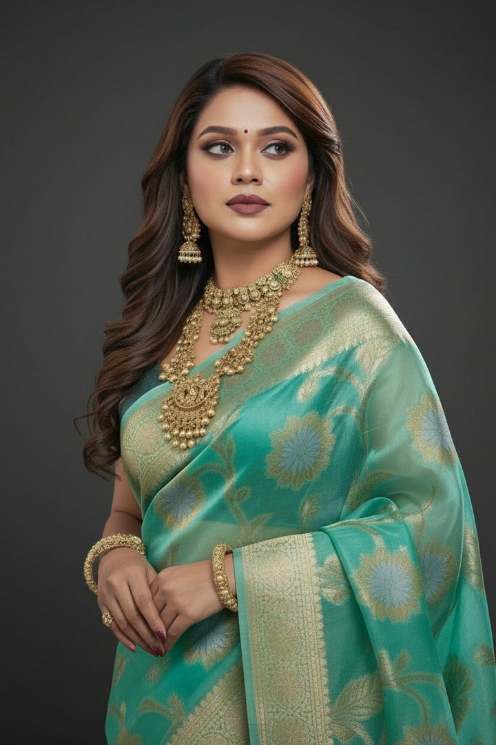 Ocean Heart Organza Silk Saree