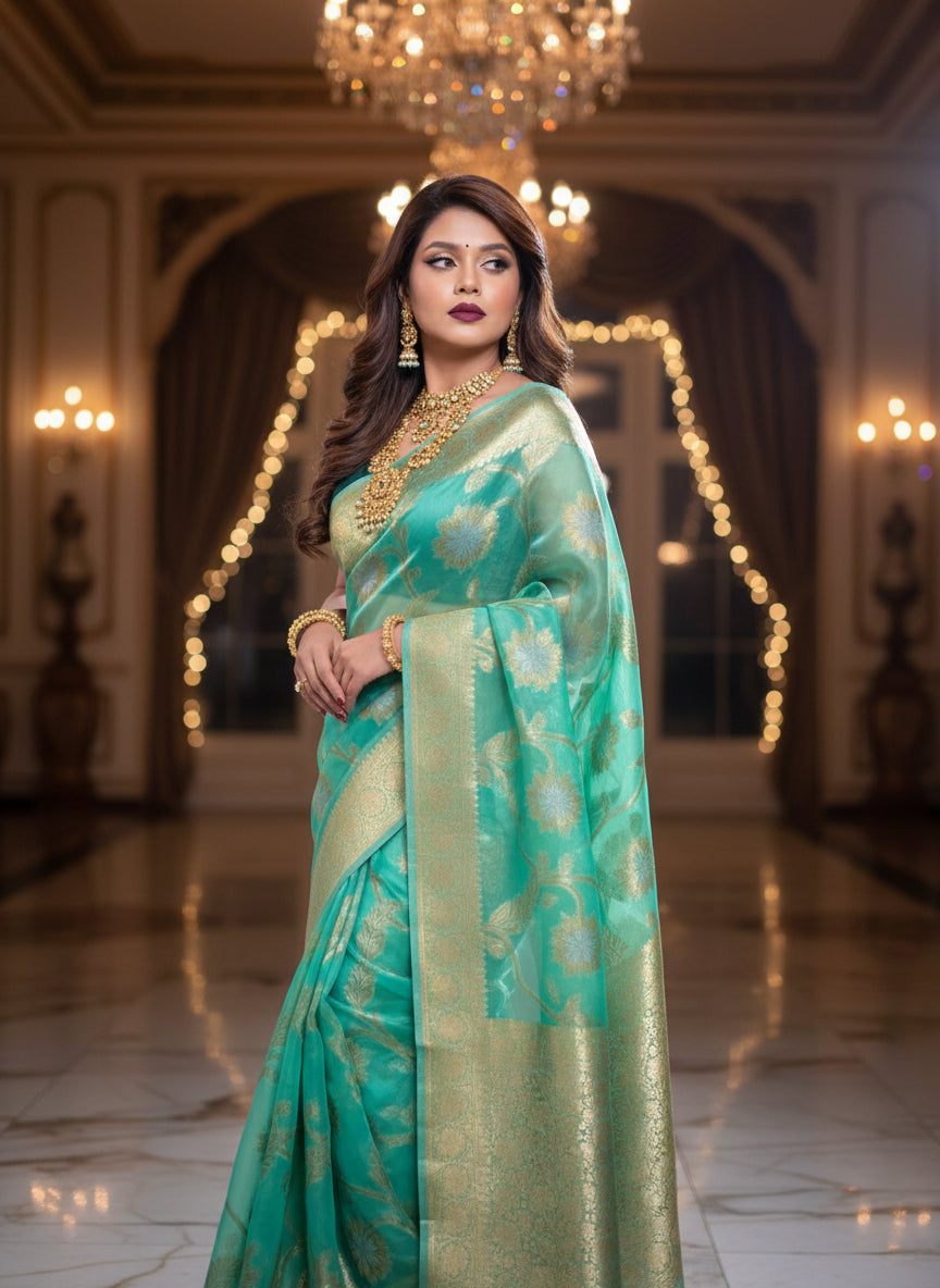Ocean Heart Organza Silk Saree
