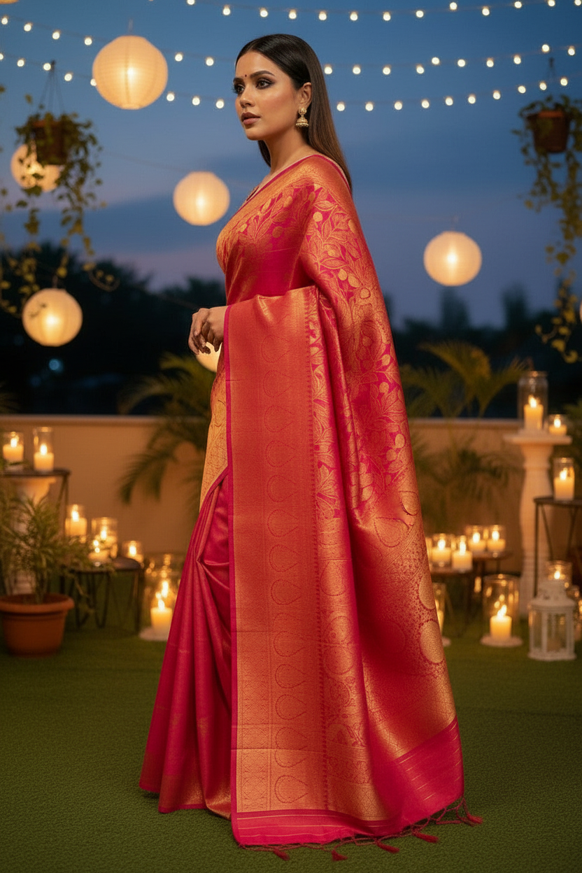 Glowing Kanjivaram Banarasi Silk Saree