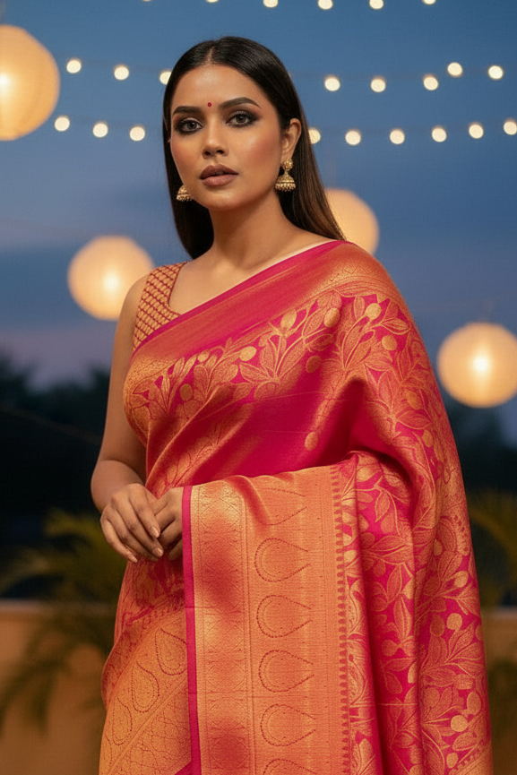 Glowing Kanjivaram Banarasi Silk Saree
