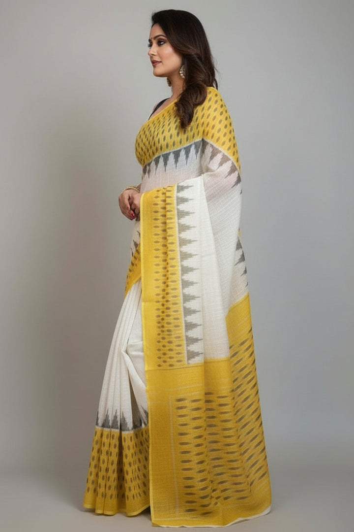 Ikkat Print Linen Saree