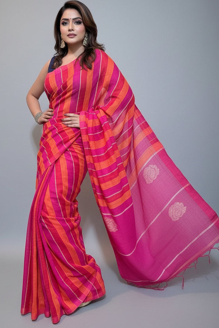 Linen Stripe (Pink) Pallu