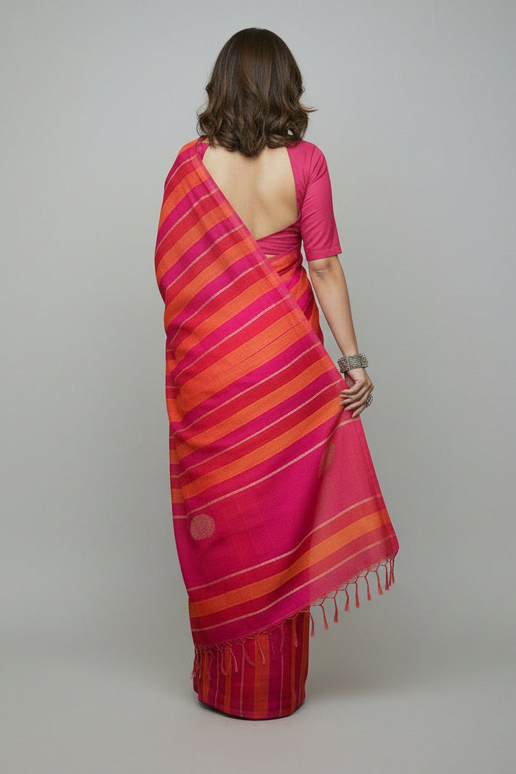 Linen Stripe (Pink) Pallu