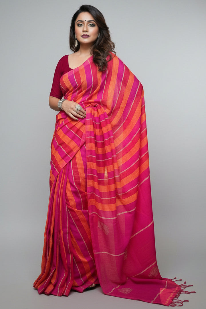Linen Stripe (Pink) Pallu