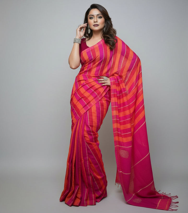 Linen Stripe (Pink) Pallu