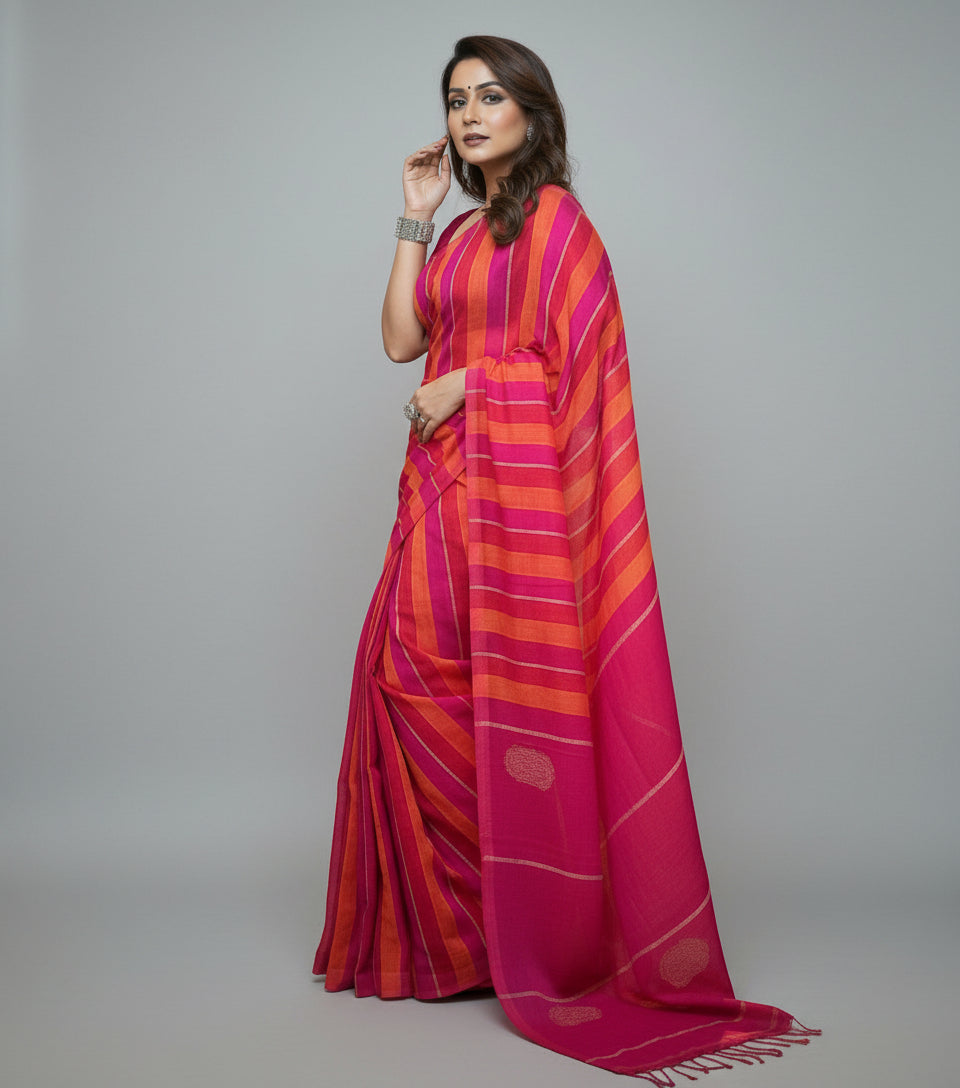 Linen Stripe (Pink) Pallu