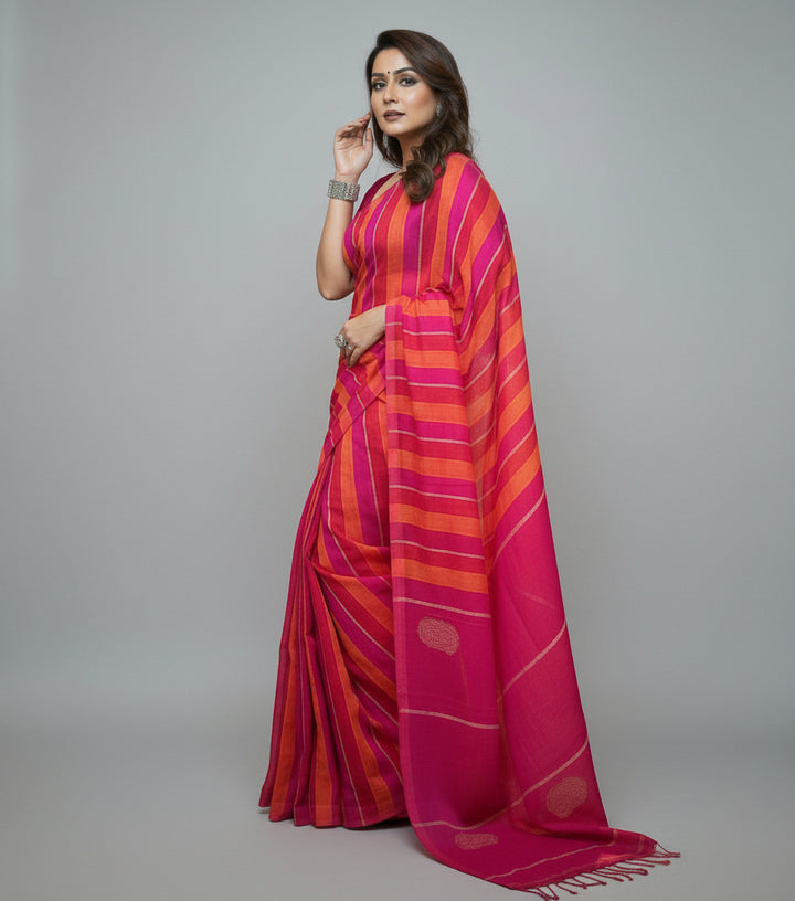 Linen Stripe (Pink) Pallu
