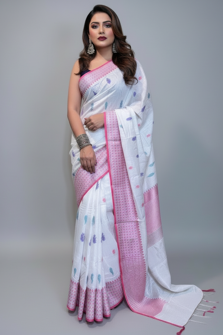 Threaded Glory - Bhagalpuri  Linen Saree