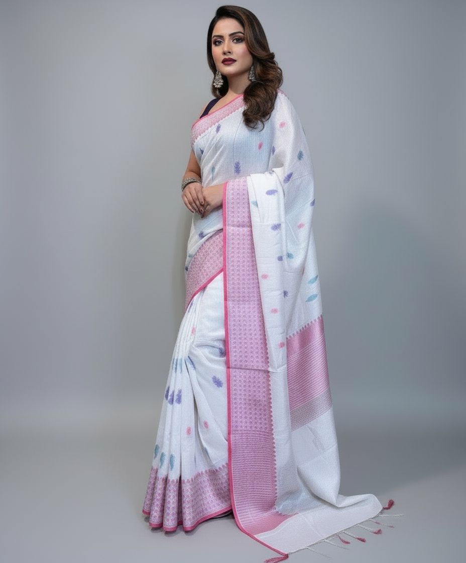 Threaded Glory - Bhagalpuri  Linen Saree