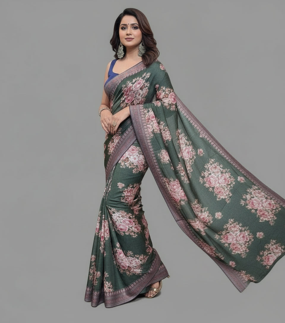 Elysian Dream - Fancy Satin Silk Digital Print Saree