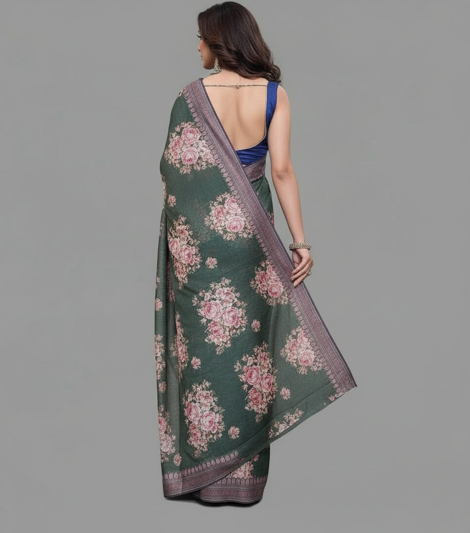 Elysian Dream - Fancy Satin Silk Digital Print Saree