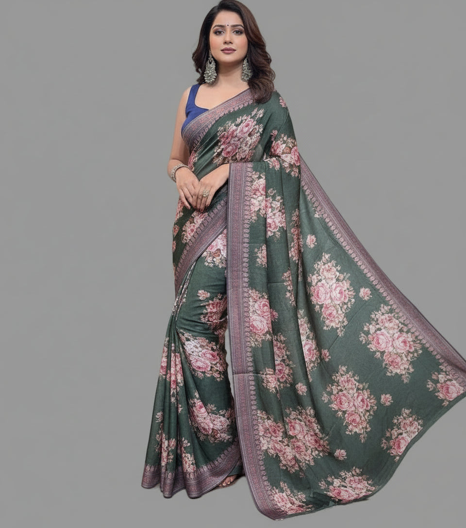 Elysian Dream - Fancy Satin Silk Digital Print Saree