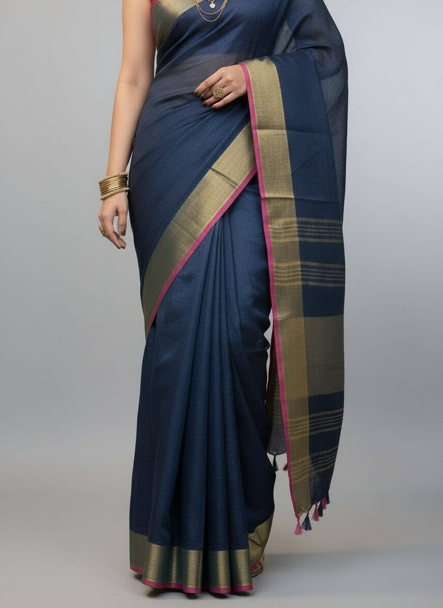 Naavya - Pure Handwoven Linen Saree
