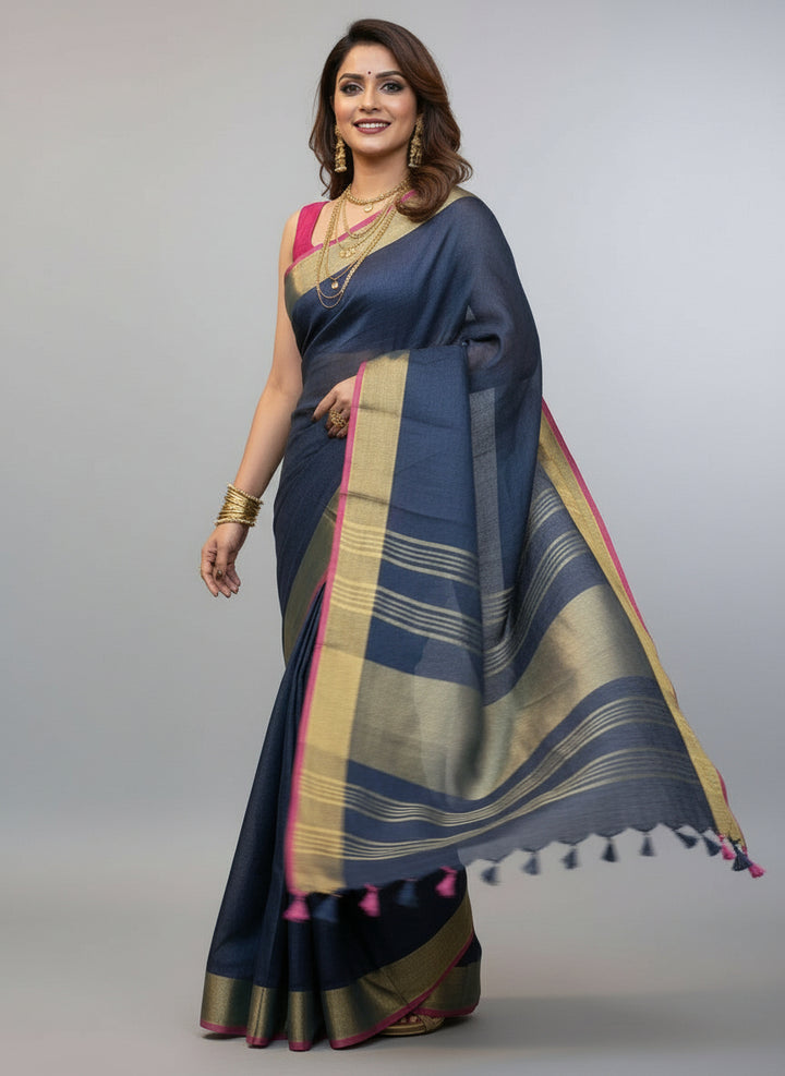 Naavya - Pure Handwoven Linen Saree