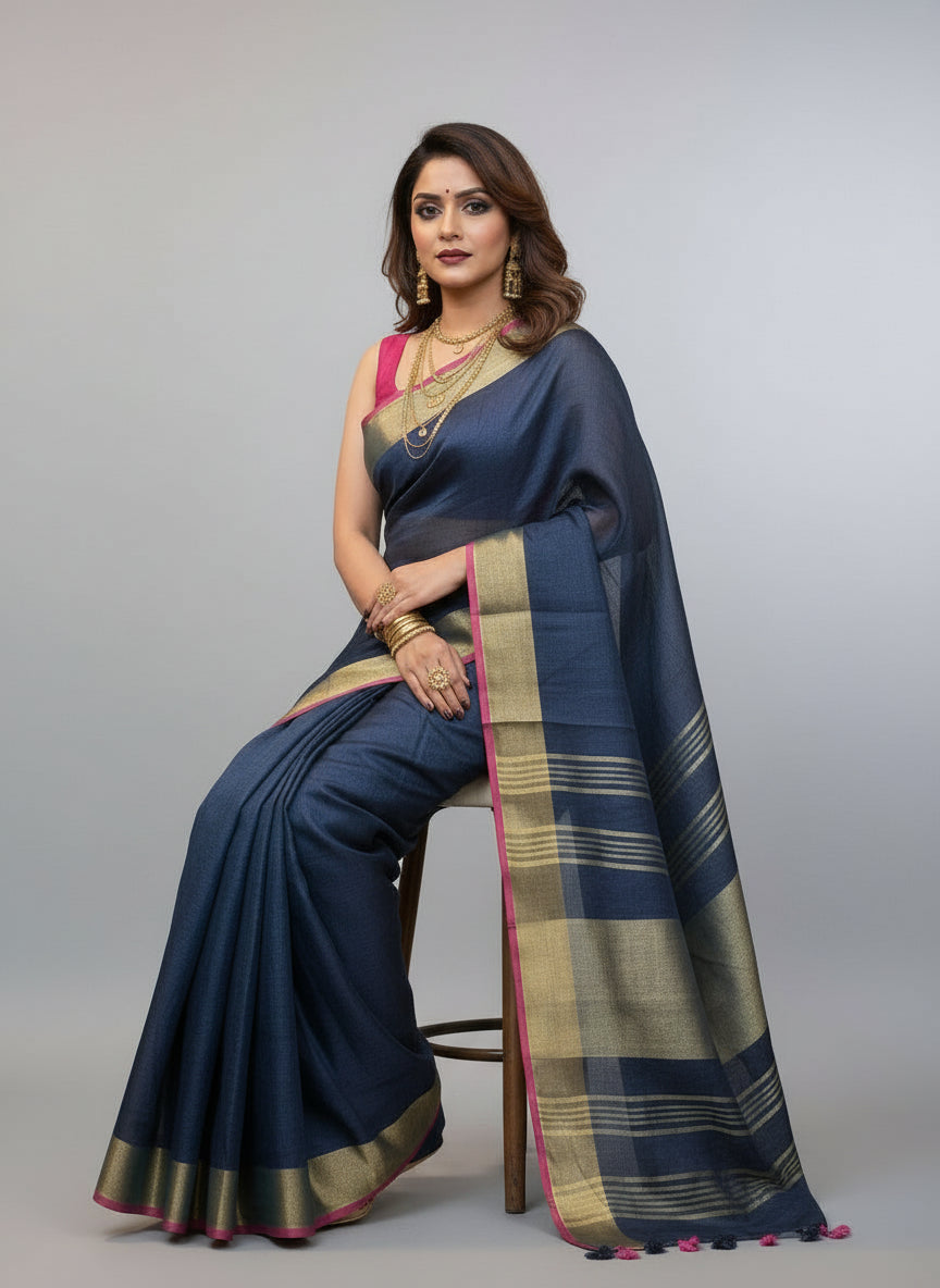 Naavya - Pure Handwoven Linen Saree
